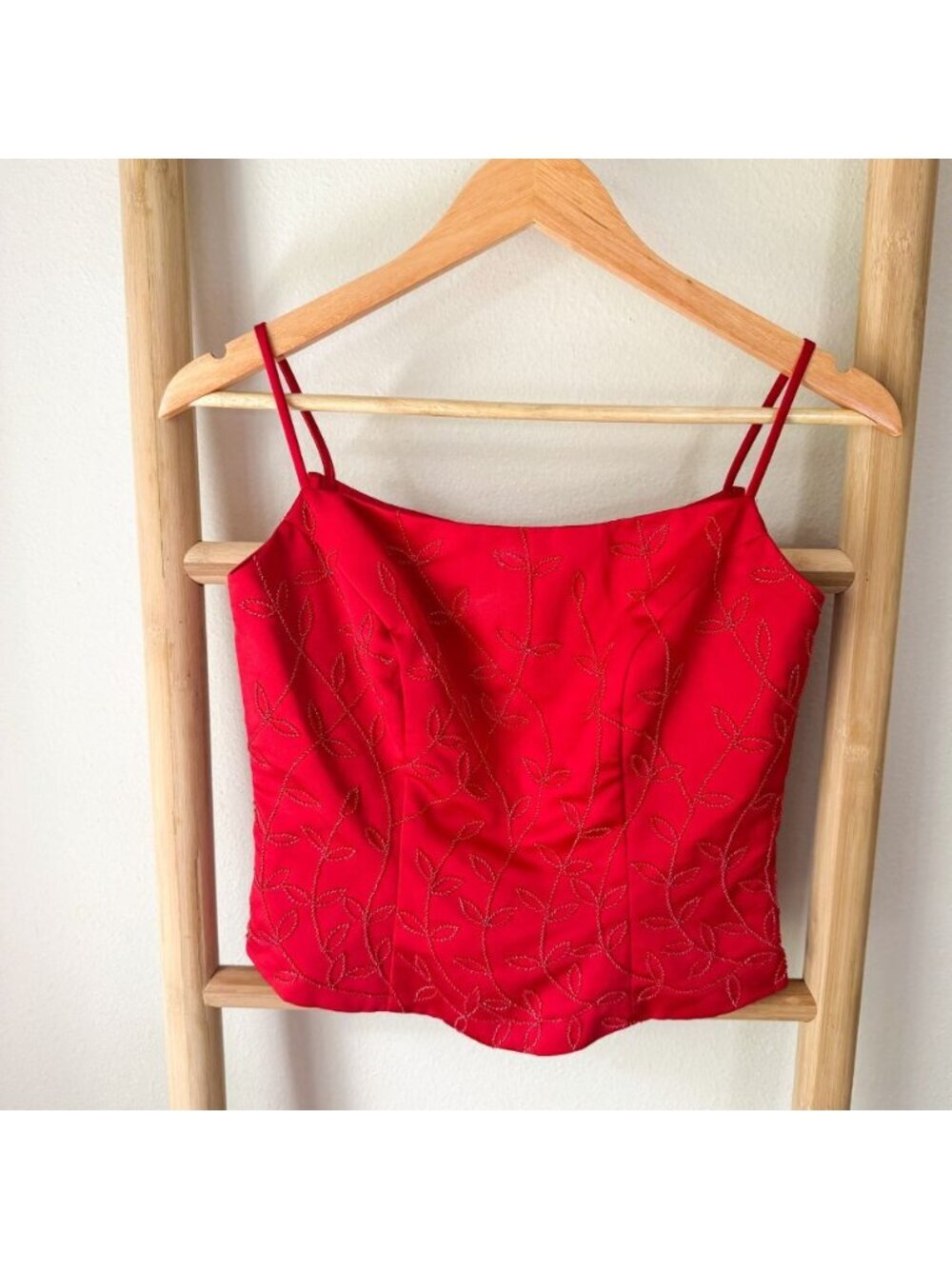 Vintage Alfred Angelo Red Satin Embroidered Corset Cami Top Formal Party Small
